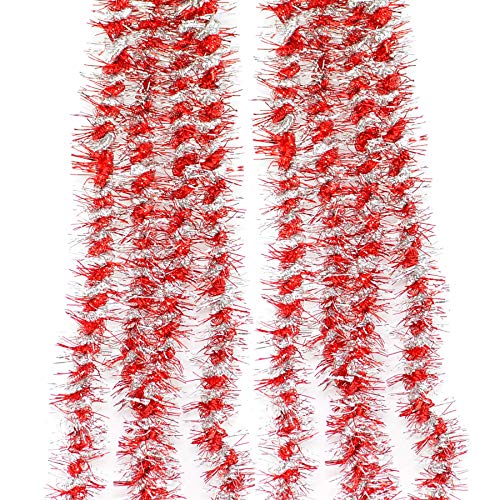 Red and Silver Luxury Deluxe Twisted Christmas Tinsel Garland Tree Decoration 120mm Width