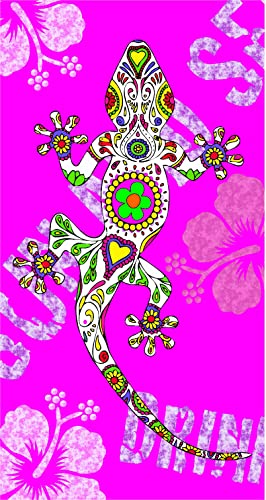 Miracle Home. Microfibre Beach Towel Lizard 100% Polyester, Pink, 95 x 175 cm 15090