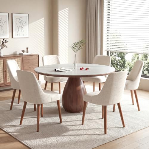 Dining Chairs Set of 6, Upholstered Dining Room Chairs with Ergonomic High Back, Thick Padded Seat, Skin-Friendly Fabric, Solid Wood Frame Kitchen Chairs for Dining Room, Kitchen, Living Room, Beige