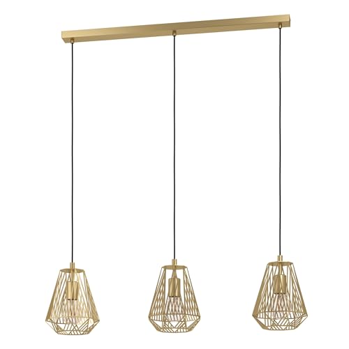 Eglo Pendant Lighting Stype, 3 Bulb Ceiling Light Fitting Made of Brushed Brass, Metal Hanging lamp for Dining and Living Room, E27 Socket