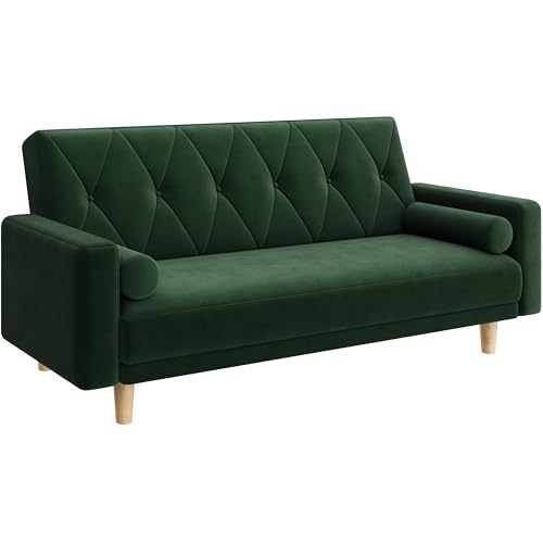 Yaheetech Convertible Click Clack Sofa Bed with 2 Bolster Pillows, Green