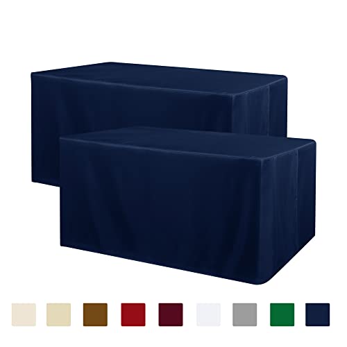 Obstal 2 Pack Table Clothes for 4 Foot Rectangle Tables - Water Resistant Washable Fabric Polyester Rectangle Table Cover Protector for Wedding, Banquet and Trade Shows, 48L x 24W x 30H Inches, Navy