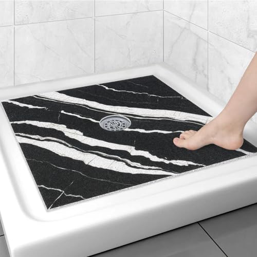 Square Shower Mat Non Slip: 27x27 Inch Shower mats for Inside Shower with Drain Hole in Middle, Super Soft PVC Loofah Massage Shower Floor Mat, Anti Slip Shower Stall Mat, Quick Drying