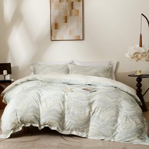 OAITE Duvet Cover Set Queen Size Floral Pattern 500 Thread Count Ultra Soft 100% Cotton Duvet Cover Sets 3-PC, Breathable Duvet Cover with Zipper Closure & Corner Ties
