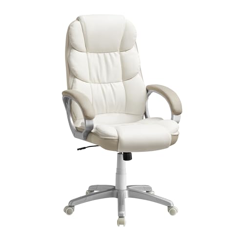 "SONGMICS, Gaming, Desk, Executive Office Chair, Ergonomic Design, Swivel Castors, Adjustable Height, Armrests, Cream White OBG024W11, 27.6"" D x 27.6"" W x (45.7""-49.6"" H)"