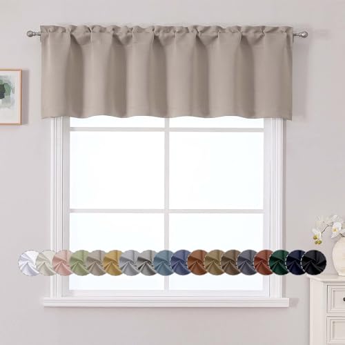 "Chyhomenyc White Valance for Window, Blackout Small Kitchen Curtain for Bedroom/Living Room, Rod Pocket Privacy Short Window Treatment Valance RV Bunk Panels, 60"" Wx14 L"