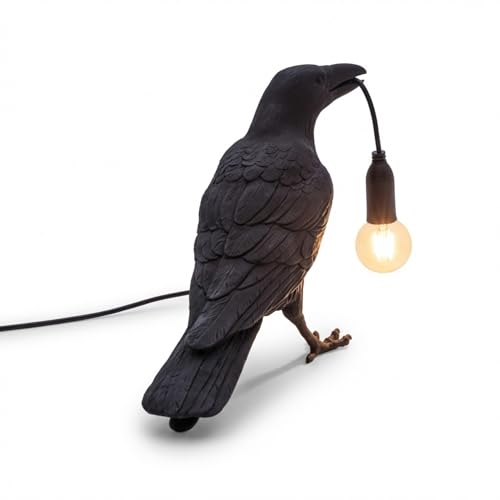 Black Birds Table Lamps Resin Crow Desk LED Lamp E27 Base Modern Raven Art Deco Bedside Decor Plug in Cord Table Lamps for Bedroom, Office, College Dorm, Right Black Wall (Pack 1)