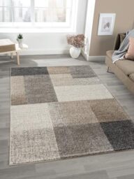 Mia's Mosaix - Modern Dense Short Pile Rug for Living Room and Bedroom with Contour Cut, Geometric Patterns, Chequered, in Beige, 160 x 220 cm