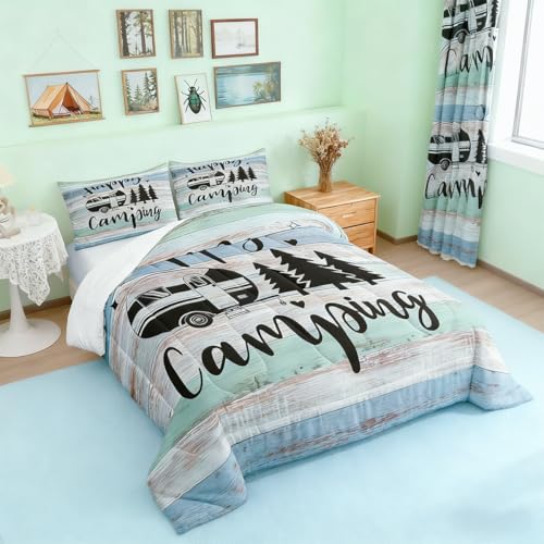 Castle Fairy Campers King Size Bedding Set,Happy Camping Comforter Set Microfiber RV Inside Decor Duvet Bedding,Camper Accessories for Travel Trailers,Camper Must Haves 2023