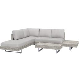 Outsunny 3 Pieces Rattan Garden Furniture Set, Wicker Garden Sofa Set with 3-Seater Sofa, Loveseat, Coffee Table, Side Table & Cushions, 5-Seater Outdoor Furniture Set, Grey