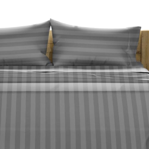 "TEXAS LINEN CO. 100% Egyptian Cotton Sheets California King Size - 1500 Thread Count Damask Sheet Set Egyptian Cotton, 4 PC Luxury Bedsheet (Dark Grey Stripe), Cooling, 17"" Deep Pocket Bedsheet Set"