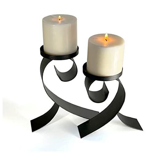 Lily???s Home Contemporary Scrollwork Pillar Candle Holders, Steel, Black Iron Candle Stands, Set of Two. Candles NOT Included