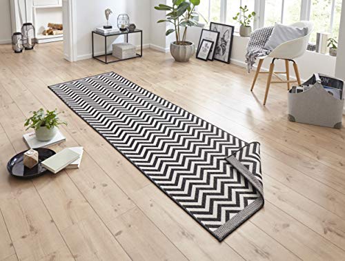 Hanse Home Bougari Palma Outdoor Rug Flat Weave Reversible Rug (80 x 250 cm, 100% Polypropylene, Durable and Easy to Clean, UV and Moisture Resistant, Suitable for Underfloor Heating), Black Cream