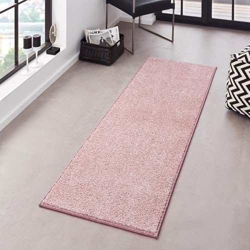 Hanse Home Pure Rug - Living Room Rug Dense Short Pile Robust Bedroom Rug Plain Modern for Dining Room, Living Room, Children's Room, Hallway, Bedroom, Kitchen - Pink, 80 x 300 cm