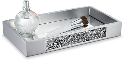 DWELLZA Bathroom Tray for Counter - Vanity Tray for Bathroom - Perfume Tray for Dresser and Silver Mirror Tray for All Bathroom Accessories, Cosmetics Perfume and Makeup Organizer (Silver Gray)