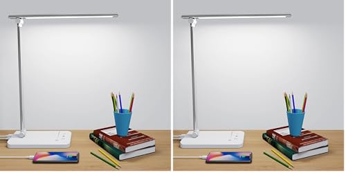 Aogled Desk lamp, Eye-Caring Table Lamp,Dimmable Bedside lamp with USB Charging Port,5 Color Modes x 5 Brightness Levels,Touch Control,for Home,Office,Bedroom,Reading,Work,Study Led Desk Lamp White