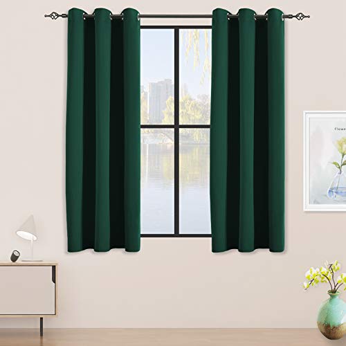 JSFLY Blackout Curtains for Bedroom 2 Panels 42 W x 54 L Long Hunter Green - Thermal Insulated Light Blocking Room Darkening Curtains Solid Grommet Window Drapes for Living room