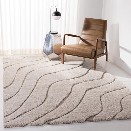 Safavieh Shag Rug for Living Room, Dining Room, Bedroom - Florida Shag Collection, High Pile, in Cream and Beige, 122 X 183 cm