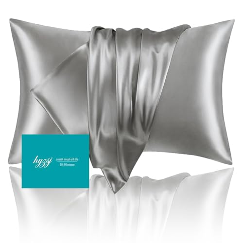"Mulberry Silk Pillowcase for Hair and Skin Standard Size 20""X 26"" with Hidden Zipper Grey"