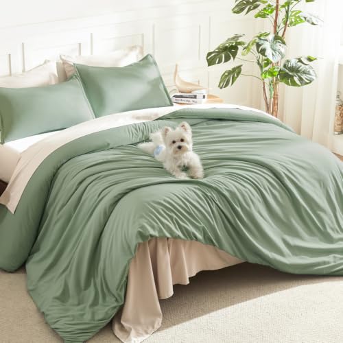 Litanika King Size Comforter Set Sage Green, 3 Pieces Lightweight Solid Bedding Comforters Sets, All Season Fluffy Down Alternative Comforter Bed Set Quilt Blanket