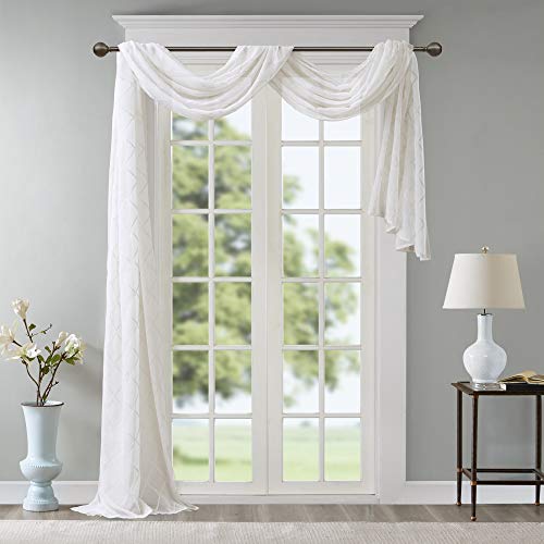 Madison Park Irina Embroidered Kitchen, Transitional Fabric Sheers Curtain For Living Room, 1-Panel Pack, 50 x 216, White