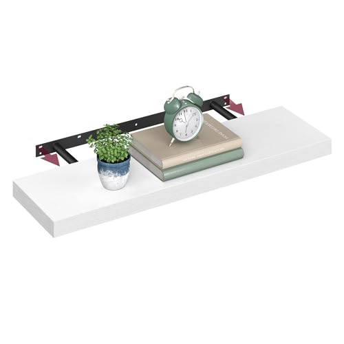 VASAGLE Wall Shelf, Floating Shelf, Shelf, 20 x 80 x 3.8 cm, Wall Shelf for Picture Frame, Decoration, Shelf for Living Room, Study, Kitchen, Snow White LWS028WE01