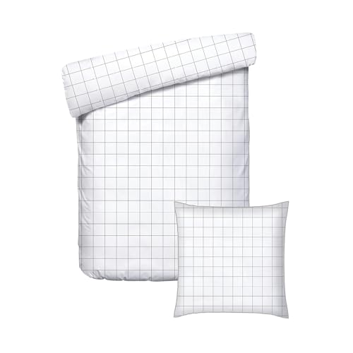 Pure Cotton 2-Piece Single Bedding Set – Duvet Cover 140 x 200 cm and 1 Pillowcase 63 x 63 cm – 100% Cotton Satin, 80 Thread Count – Oeko-TEX Certified – Leana – White and Taupe
