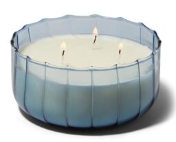 Paddywax Scented Candles Ripple Hand Blown Glass 3-Wick Luxury Artisan Candle, 340g, Blue - Peppered Indigo