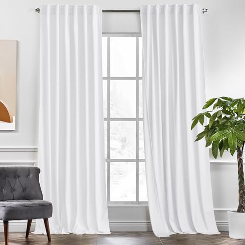 KGORGE Velvet Curtains White Blackout 90 inches 2 Panels for Bedroom - Soft Darkening Thermal Insulating Window Drapes for Living Room Home Office Dining Room, Back Tab Rod Pocket, W 52 x L 90