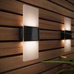 SolarCentre® Gemini Set of 2 White & Warm White Outdoor Solar Powered Wall Lights (20cm)