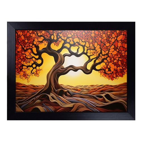 Lap Tray with Bean Bag Cushion, Oak Tree Op Art - Handmade in the UK, Raised Wooden Edge, Padded Cushion, Heat-Resistant Wipe-Clean Surface, for Meals, Laptops and Crafts