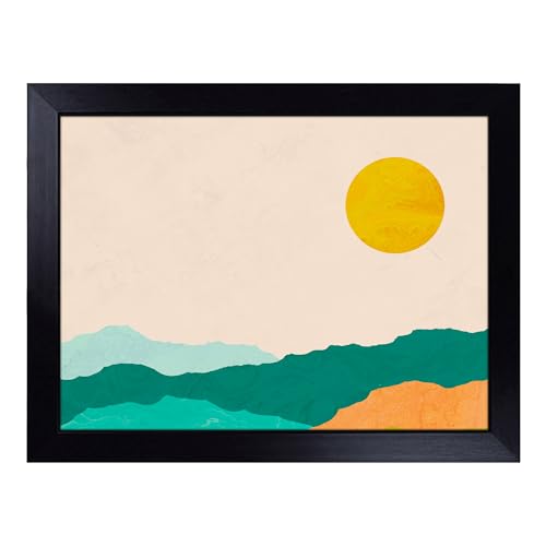 Lap Tray with Bean Bag Cushion, Nordic Minimalist Landscape - Handmade in the UK, Raised Wooden Edge, Padded Cushion, Heat-Resistant Wipe-Clean Surface, for Meals, Laptops and Crafts