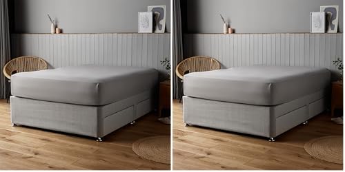Silentnight Supersoft Single Fitted Sheet - Grey Deep Fitted Bed Sheets with Elasticated Hems and Non Iron Fabric - Machine Washable and Hypoallergenic - Single 90 x 190cm - Grey (Pack of 2)