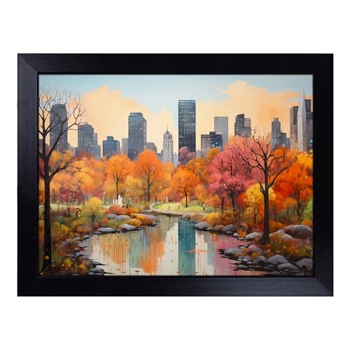 Lap Tray with Bean Bag Cushion, Central Park Contemporary - Handmade in the UK, Raised Wooden Edge, Padded Cushion, Heat-Resistant Wipe-Clean Surface, for Meals, Laptops and Crafts