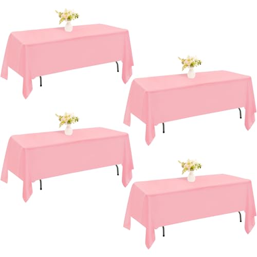 JALANCY 4 Pack Rectangle Tablecloth 60x102 Inch Pink Washable Polyester Table Cover for Wedding Dining Table Buffet Parties Banquet Decoration???Pink???