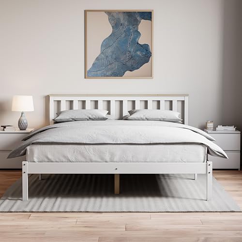 Vida Designs Milan King Size Bed, 5ft, Bed Frame, Solid Pine Wood, Headboard, Low Foot End, Bedroom Furniture, White & Pine