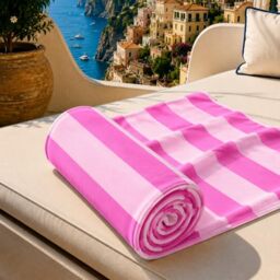 PETTI Artigiani Italiani - Microfibre Beach Towel, Beach or Pool Towel, Beach Towel, Large 90 x 180 cm, Fuchsia Pink Stripes