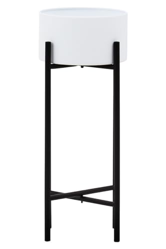 Premier Housewares Small White and Black Floor Standing Planter Contemporary Indoor Plant Pot With Sleek Iron Frame Garden Pots Plant Containers 23cm x 51cm x 23 cm
