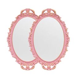 "Tstarer 2PACK - Vintage Decorative Pink Framed Mirror, Wall Hanging Mirrors & Tabletop Tray for Bedroom Living Room Dresser Decor, Oval- 9.6"" W x 14.3"" L (PINK-2PACK)"