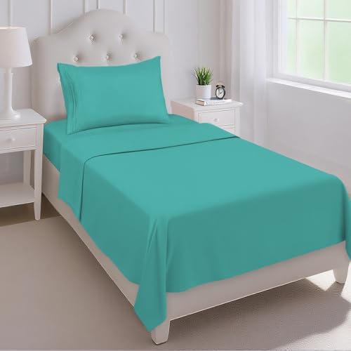 Mejoroom Twin Sheet Set - Hotel Collection Single Bed Sheets - Bedding Sheets & Pillowcases with Deep Pocket Fitted Sheet, Breathable, Wrinkle & Fade Resistant - 3 Piece(Twin,Teal)