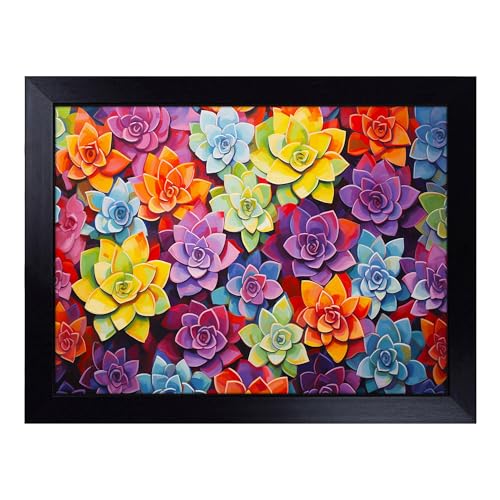 Lap Tray with Bean Bag Cushion, Succulent Pop Art - Handmade in the UK, Raised Wooden Edge, Padded Cushion, Heat-Resistant Wipe-Clean Surface, for Meals, Laptops and Crafts
