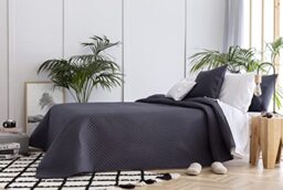 Todocama Fine quilt with rhombus design, for spring, summer, autumn and winter, 100% extra soft microfibre, multi-purpose bed cover, 120/135 bed, 230 x 260 cm, dark grey