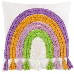 furn. Heya Home Rainbow Tassel Polyester Filled Cushion – Colourful Tufted Cotton Rainbow Tassel Trim Decorative Pillow (Multicolour – 45x45cm)