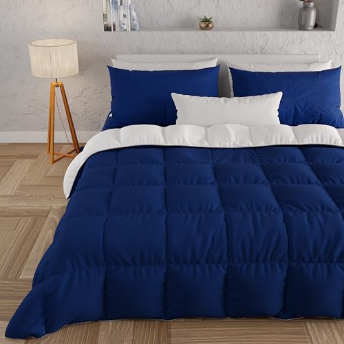 PETTI Artigiani Italiani - Warm Winter Duvet 220 x 260 cm Two-Tone Dark Blue/White, Double Sided Duvet, Duvet for Single Bed, 300 g/m² Microfibre Duvet, Made in Italy
