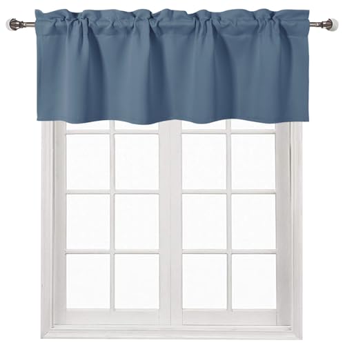 DWCN Blackout Valance Rod Pocket Window Valance Curtains 42 x 18 inch Long,1 Panel, Dusty Blue