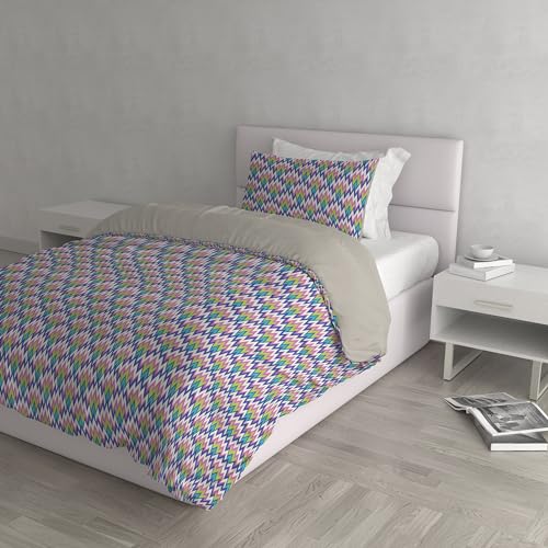 Fantasy Duvet Cover Set, Made in Italy – Duvet Cover Set – Duvet Cover 200 x 200 cm with Flap and Pillow Cases, Queen Size, Zig Zag