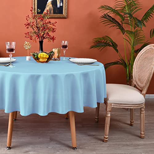 MEANMOY Baby Blue 210 GSM Water & Stain Resistant Round Tablecloth for Circular Table - Solid 90 Inch Table Cloth Cover in Wrinkle Free Durable Washable Polyester Fabric for Wedding, Party, Banquet