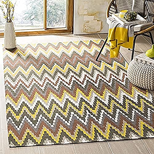 Safavieh Whimsical Indoor Hand Knotted Rectangle Area Rug, Cedar Brook Collection, CDR145, in Brown / Citron, 152 X 244 cm for Living Room, Bedroom or Any Indoor Space