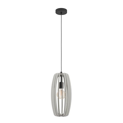 Eglo Pendant Lighting Bajazzara, Scandinavian Design Ceiling Light Fitting, Hanging lamp for Dining and Living Room Made of Wood in Sand Colour and Black Metal, E27 Socket