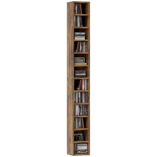 HOMCOM 204 CD Storage Unit, Storage Tower with 12 Cubes, 175cm Tall Bookcase for Living Room, Home Office, Study Room, Rustic Brown